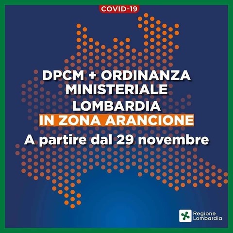Dal 29 novembre Lombardia in zona arancione