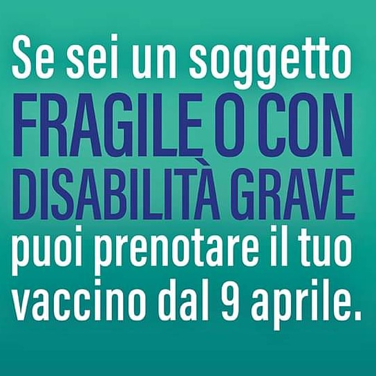 Vaccino dal 9 aprile per persone con disabilità grave