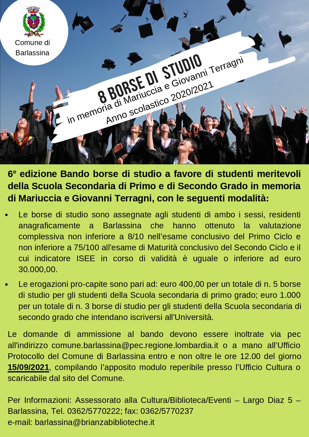 BORSE DI STUDIO in memoria di Mariuccia e Giovanni Terragni - anno scolastico 2020/2021